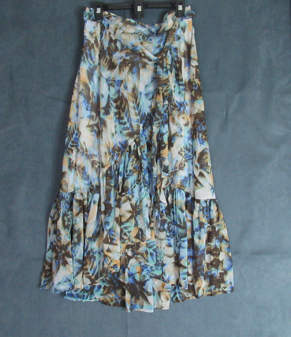 Kate & Mallory Skirt Womens Large Multicolor Ruffle Faux Wrap Maxi Boho Hipster